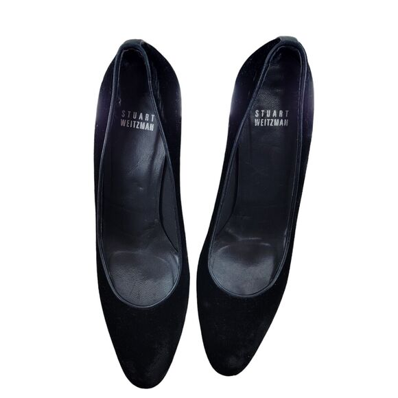 Stuart Weitzman Platform Pumps Size 8 1/2 N Black Velvet Fux Croc 4" Heel - Picture 4 of 11